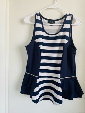 BCX Navy & White Striped Peplum Tank